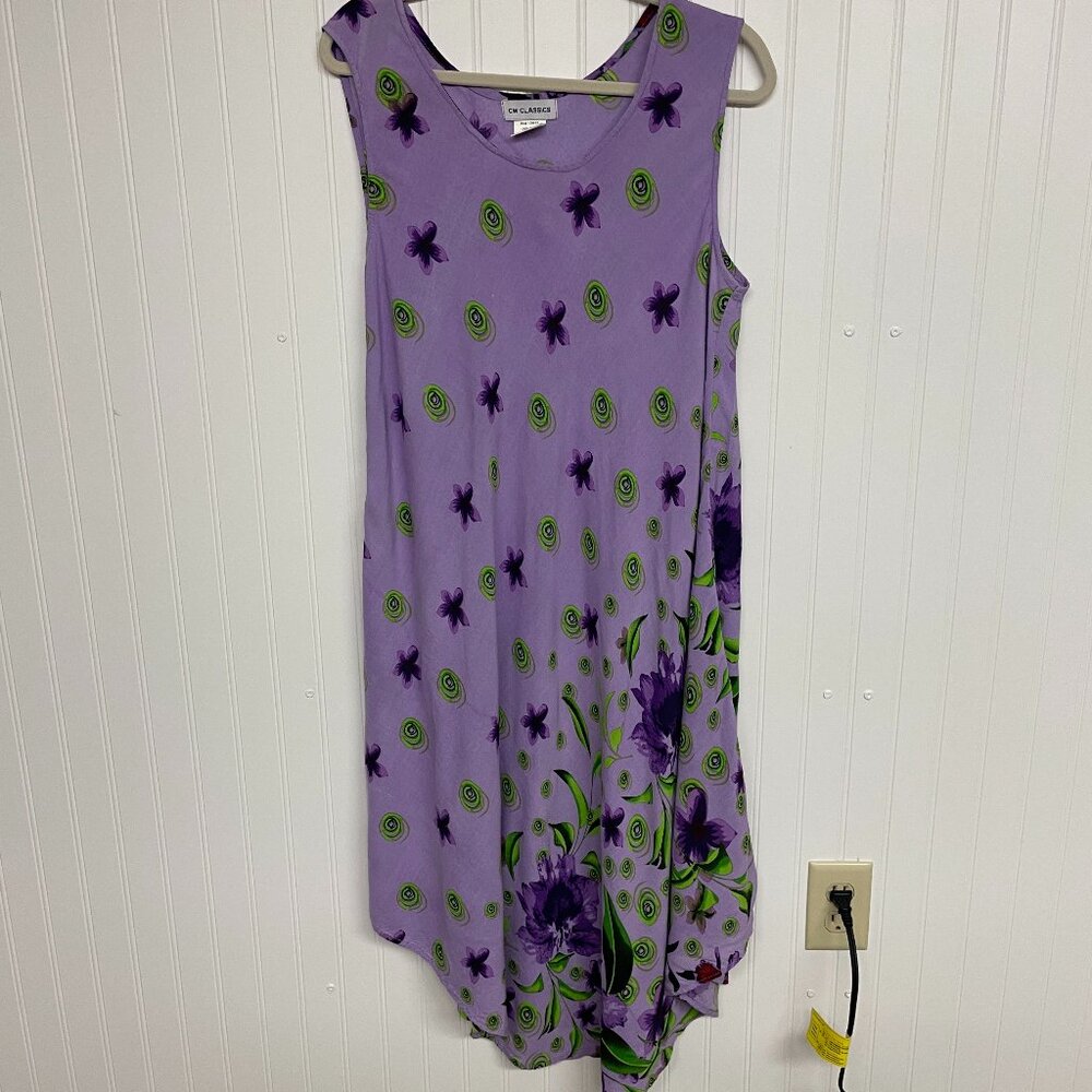 CW Classics Wmn's Rayon Dress Purple Floral Size 1x Maxi Sleeveless Lightweight